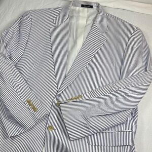 Chaps Ralph Lauren Seersucker Blazer Mens 48R Navy and White Summer Sport Coat